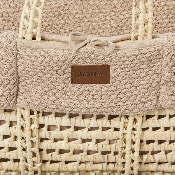Organic Knitted Moses Basket, Mattress & Natural Foldable Stand Set