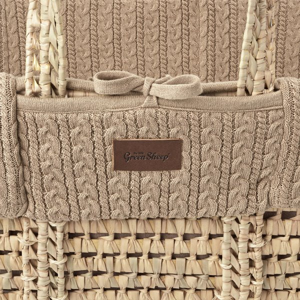 Organic Knitted Moses Basket, Mattress & Walnut Foldable Stand Set