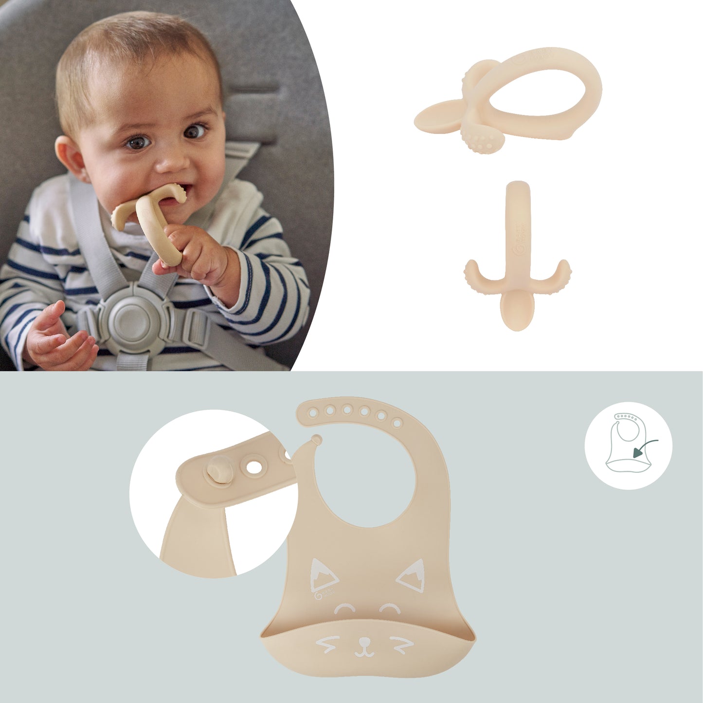 First'isy Silicone Bowl, Feeder & Bib Set (6-12m) - Fox