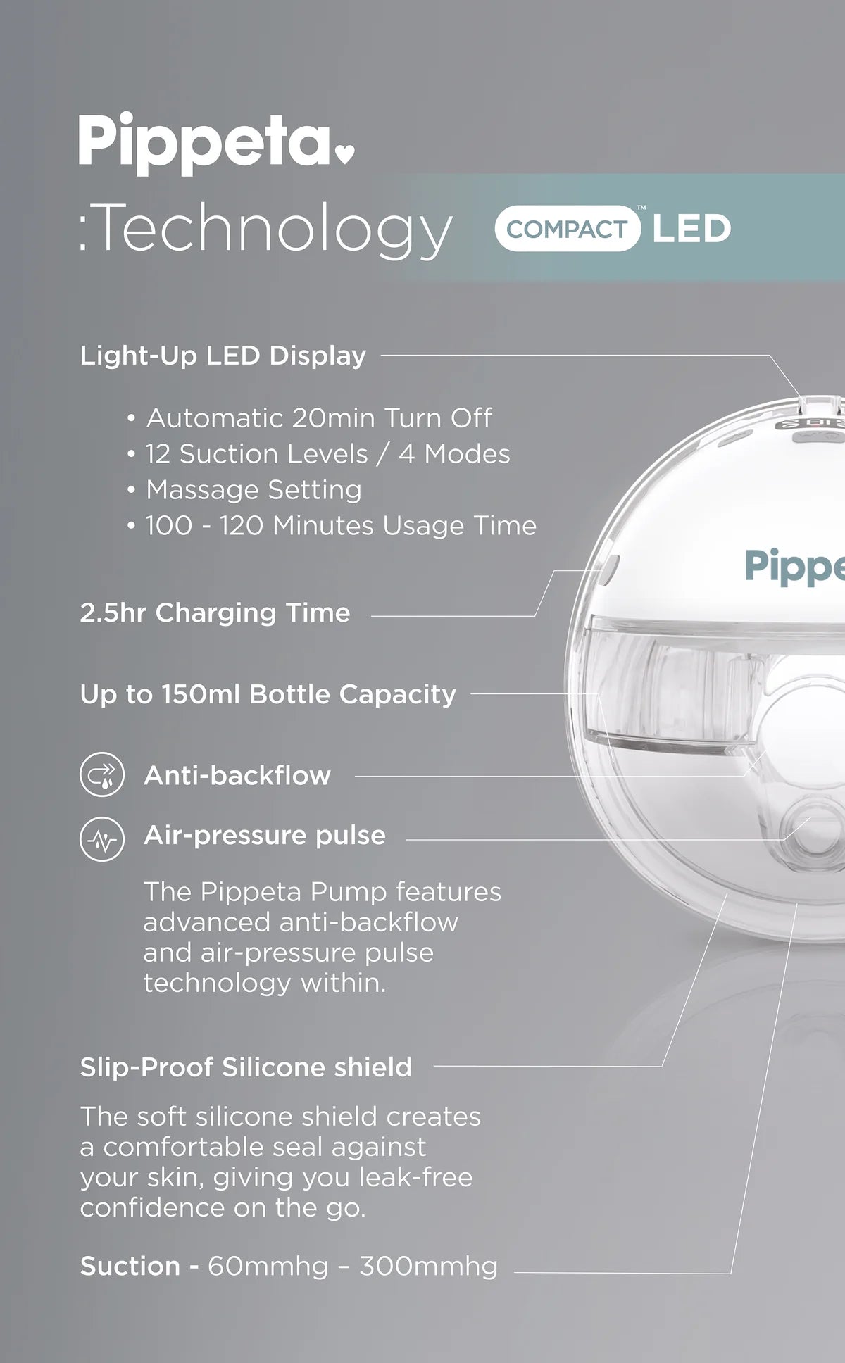 Compact LED Handsfree Breast Pump