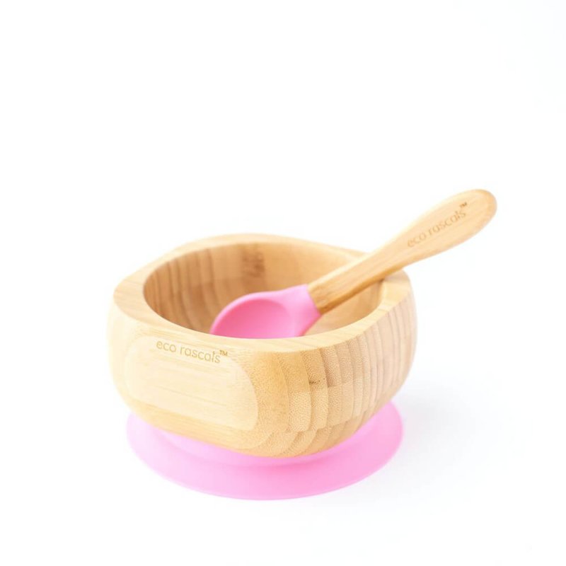 Bamboo Suction Bowl and Spoon set - Pink