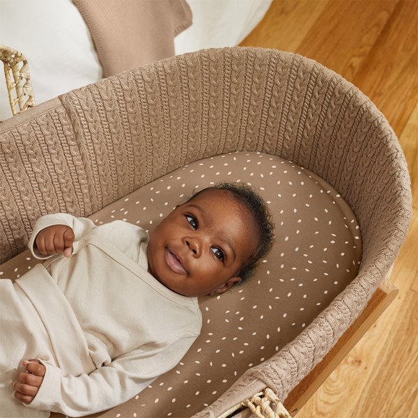 Organic Cable Knit Moses Basket, Mattress & Natural Rocking Stand