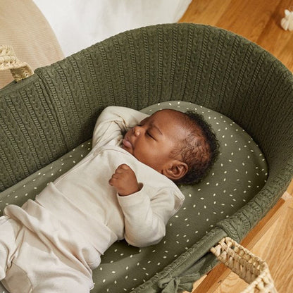 Organic Cable Knit Moses Basket, Mattress & Natural Rocking Stand