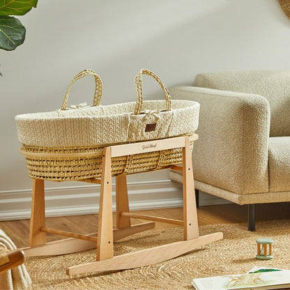 Organic Cable Knit Moses Basket, Mattress & Natural Rocking Stand