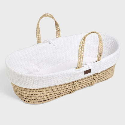 Organic Knitted Moses Basket, Mattress & Natural Foldable Stand Set
