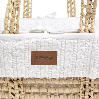 Organic Knitted Moses Basket, Mattress & Natural Foldable Stand Set