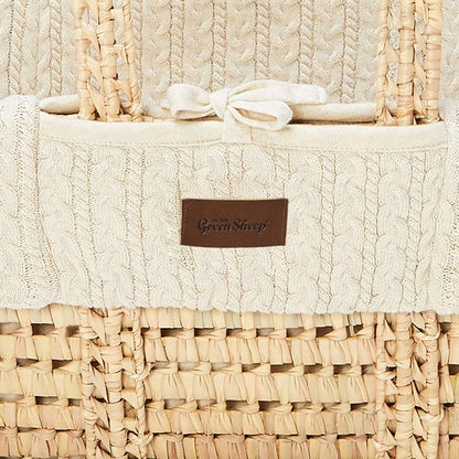 Organic Knitted Moses Basket, Mattress & Natural Foldable Stand Set