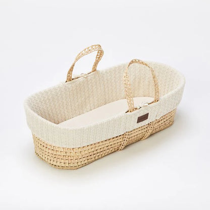 Organic Knitted Moses Basket, Mattress & Natural Foldable Stand Set