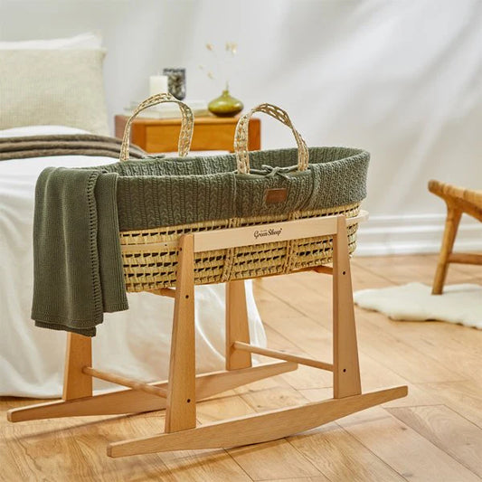 Organic Cable Knit Moses Basket, Mattress & Natural Rocking Stand