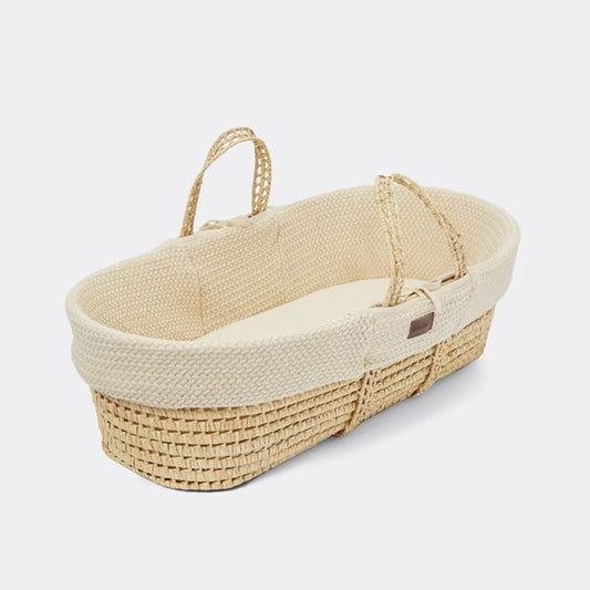 Organic Wheat Knit Moses Basket, Mattress & Walnut Rocking Stand Set