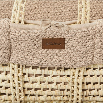 Organic Knitted Moses Basket, Mattress & Natural Foldable Stand Set