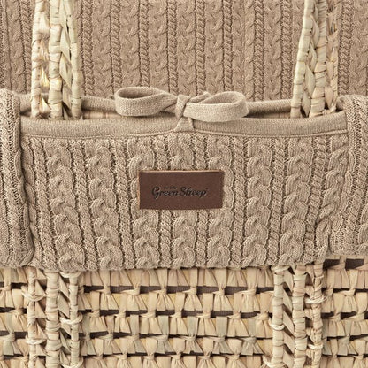 Organic Knitted Moses Basket, Mattress & Walnut Foldable Stand Set