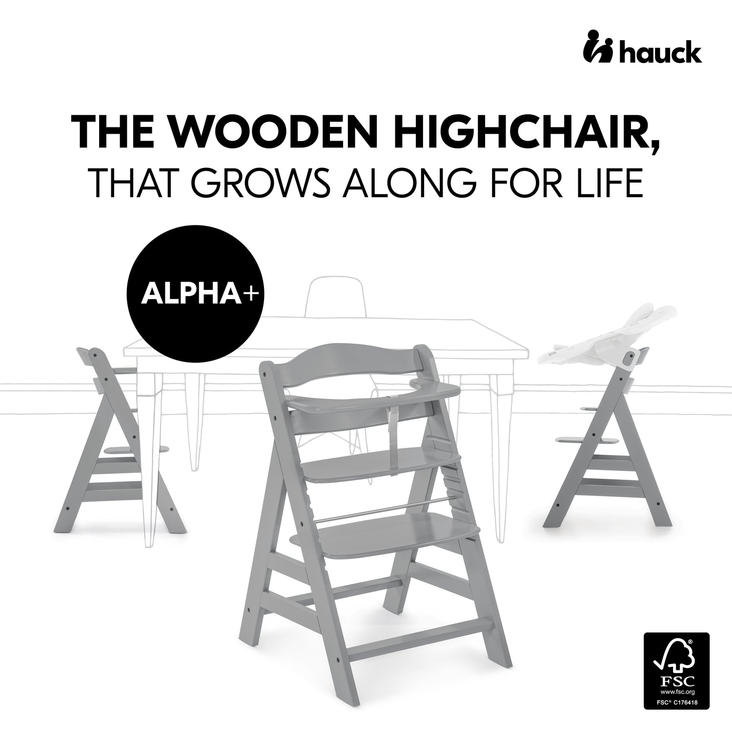Hauck Alpha Wooden Highchair Charcoal - Mum n Me Baby Shop Malta