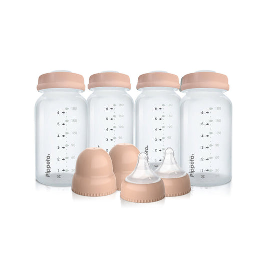 Milk Storage Glass Bottles 4pk, Teats & Lids