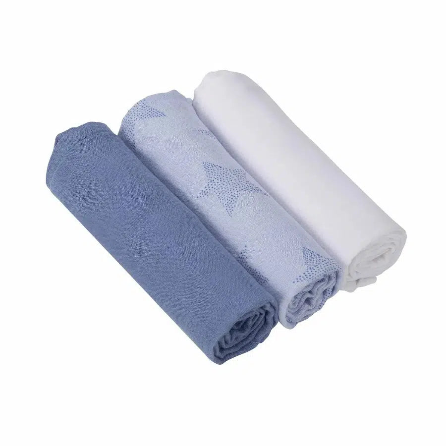 Bamboo & Cotton Muslin Cloth Set 3pk - Blue