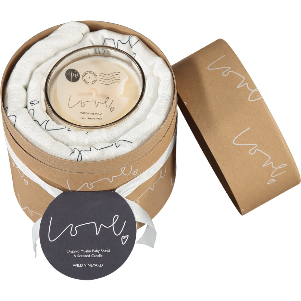 Love Organic Muslin Shawl & Candle Set - Lavender