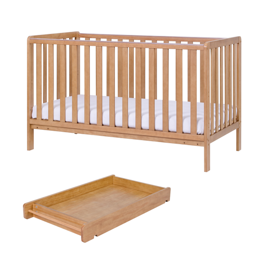 Malmo Cot Bed & Cot Top Changer & Mattress - Oak