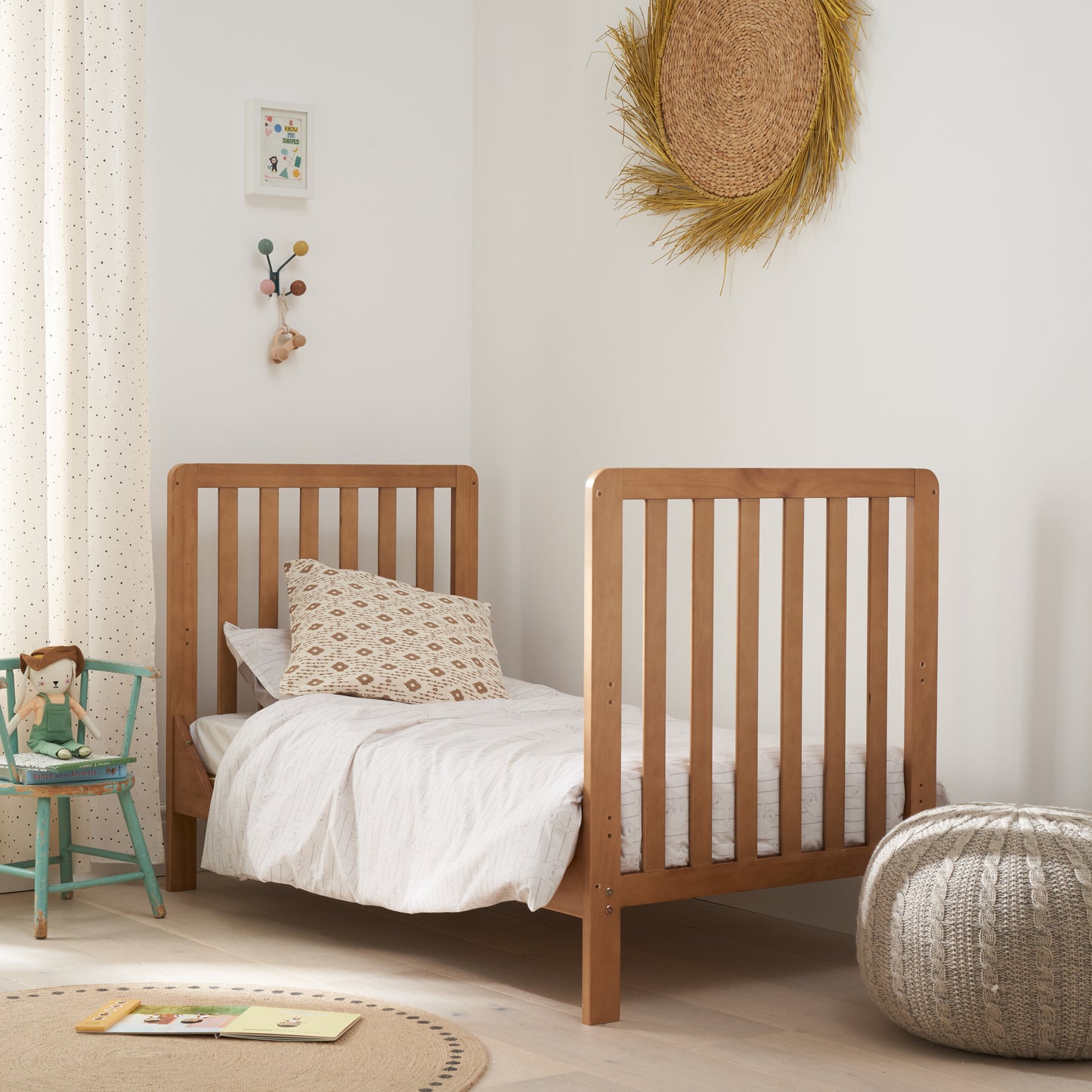 Malmo Cot Bed & Cot Top Changer & Mattress - Oak