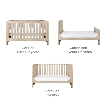 Tutti Bambini Modena 3in1 Cot Bed Oak Kaliedy