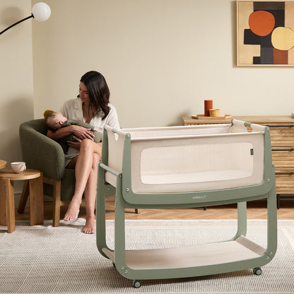 Bedside crib SnuzPod 5 sage pastel green Snuz Kaliedy
