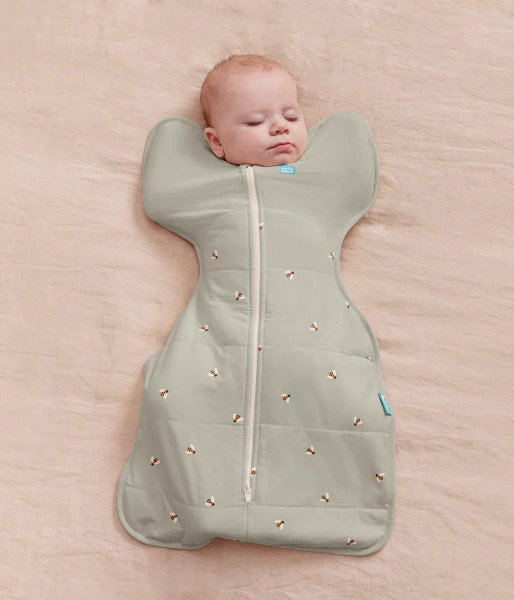 Swaddle Up™ Stage 1 Quilted Stretch Cotton 2.5 Tog -  Olive Bees