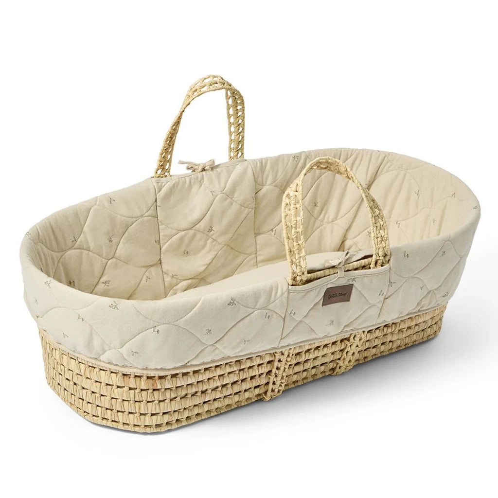 Organic Quilt Moses Basket, Mattress & Walnut Foldable Stand