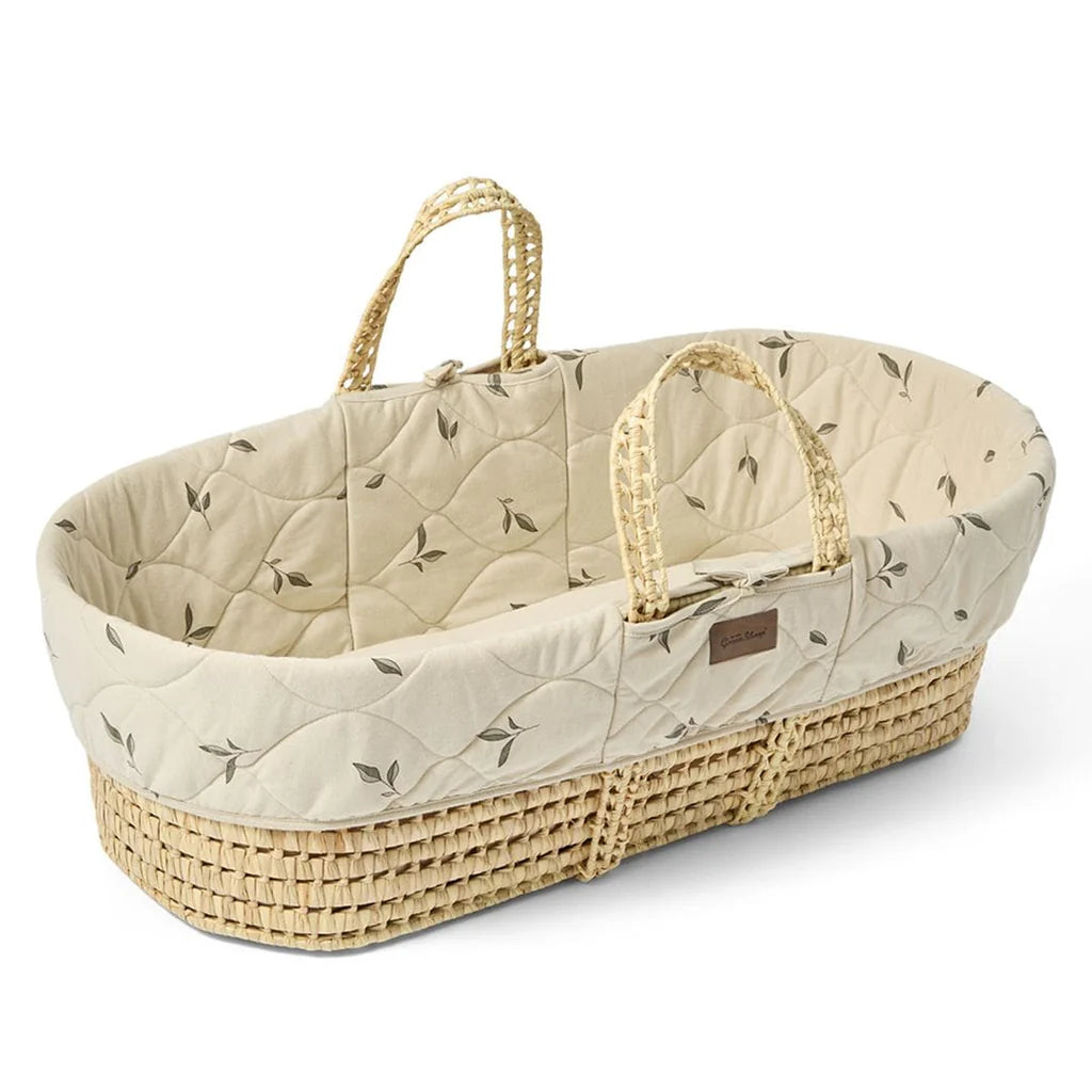 Organic Quilt Moses Basket, Mattress & Natural Rocking Stand