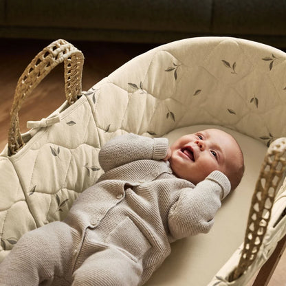 Organic Quilt Moses Basket, Mattress & Natural Rocking Stand