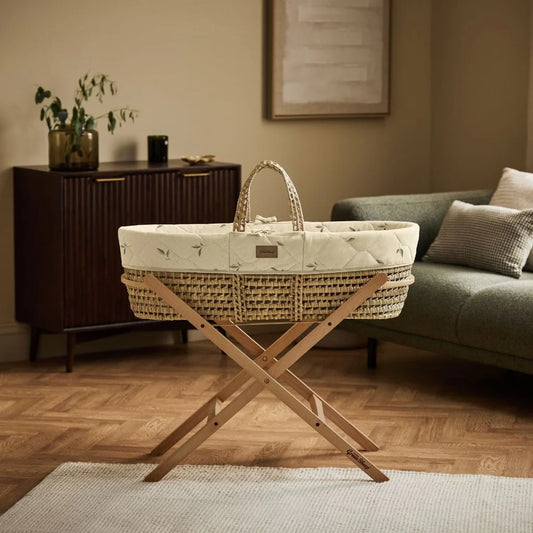 Organic Quilt Moses Basket, Mattress & Natural Foldable Stand