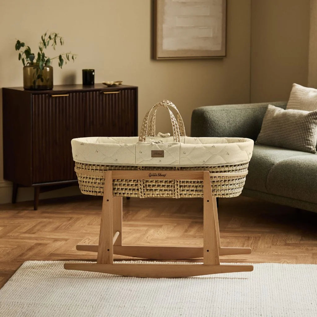 Organic Quilt Moses Basket, Mattress & Natural Rocking Stand