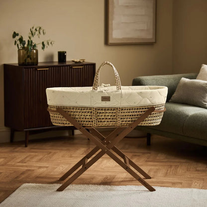 Organic Quilt Moses Basket, Mattress & Walnut Foldable Stand
