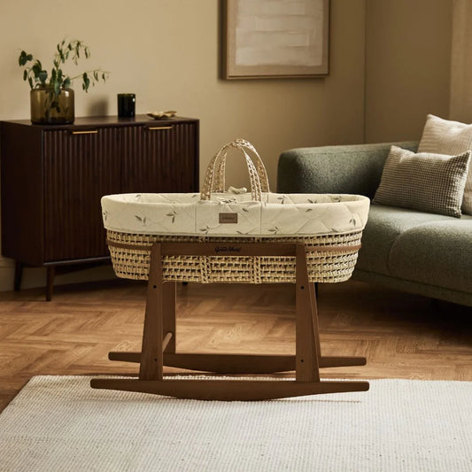 Organic Quilt Moses Basket, Mattress & Walnut Rocking Stand