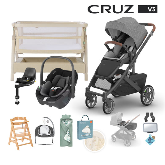 Cruz V3 & Infant Cover, Maxi Cosi Pebble 360 & Familyfix 360 Base Newborn Bundle