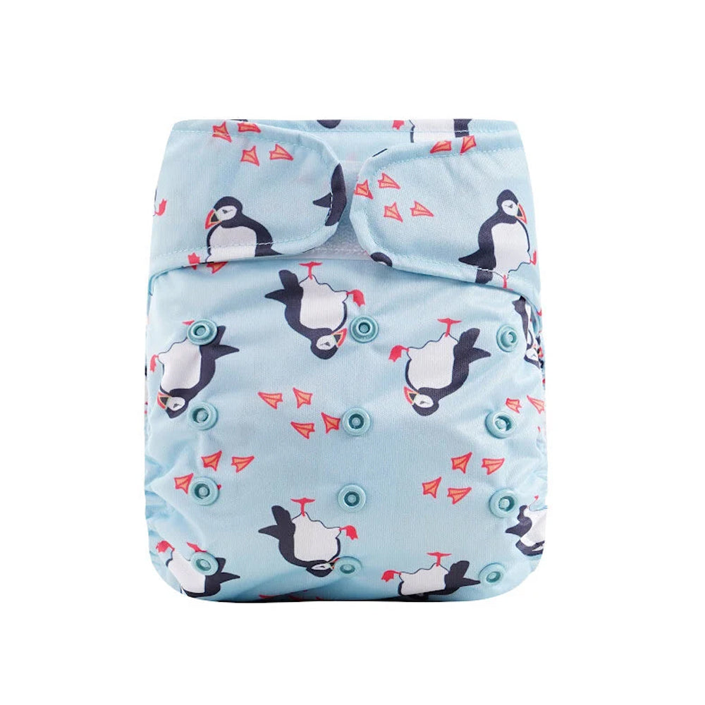 blue penguin print reuseable-baby-changing nappy-ecokinly-kaliedy