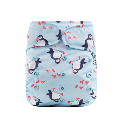 blue penguin print reuseable-baby-changing nappy-ecokinly-kaliedy