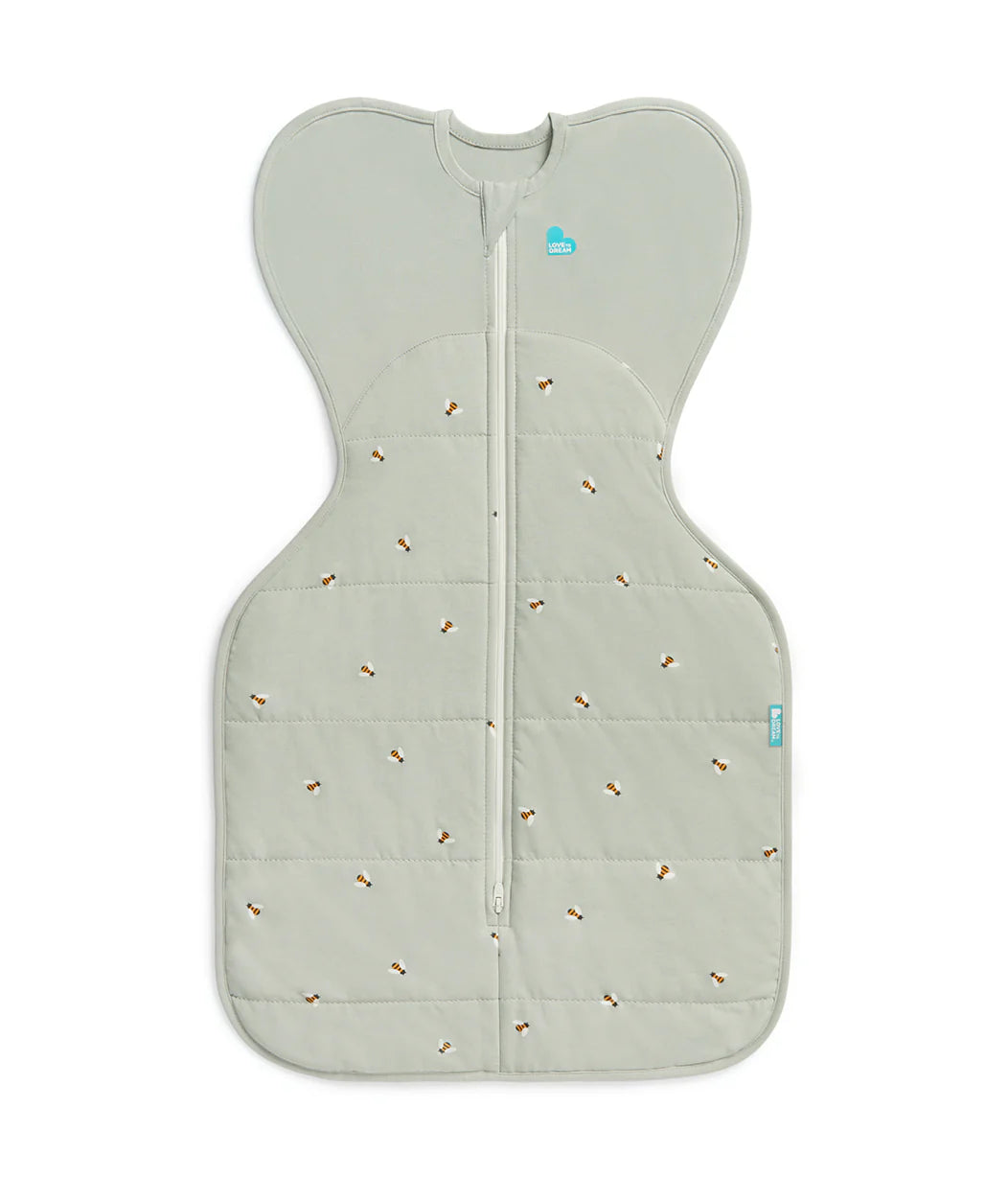 Swaddle Up™ Stage 1 Quilted Stretch Cotton 2.5 Tog -  Olive Bees