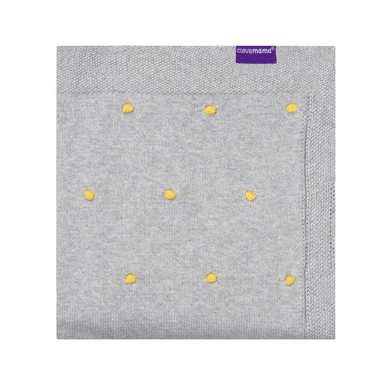 Knitted Pom Pom Baby Blanket - Grey