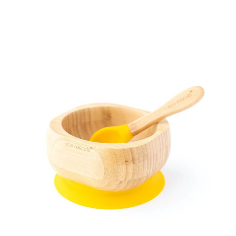 Bamboo Suction Bowl and Spoon set - Yellow
