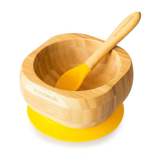 Bamboo Suction Bowl and Spoon set - Yellow