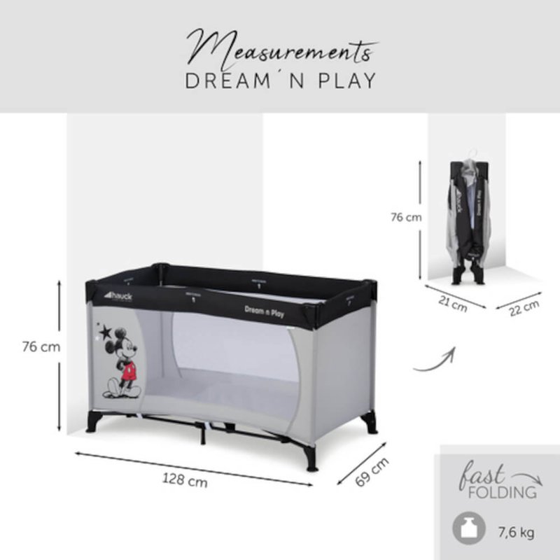 Dream N Play Travel Cot - Mickey Stars
