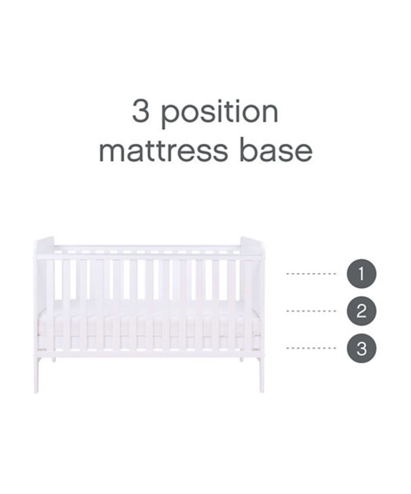 Rio Cot Bed with Cot Top Changer & Mattress - White