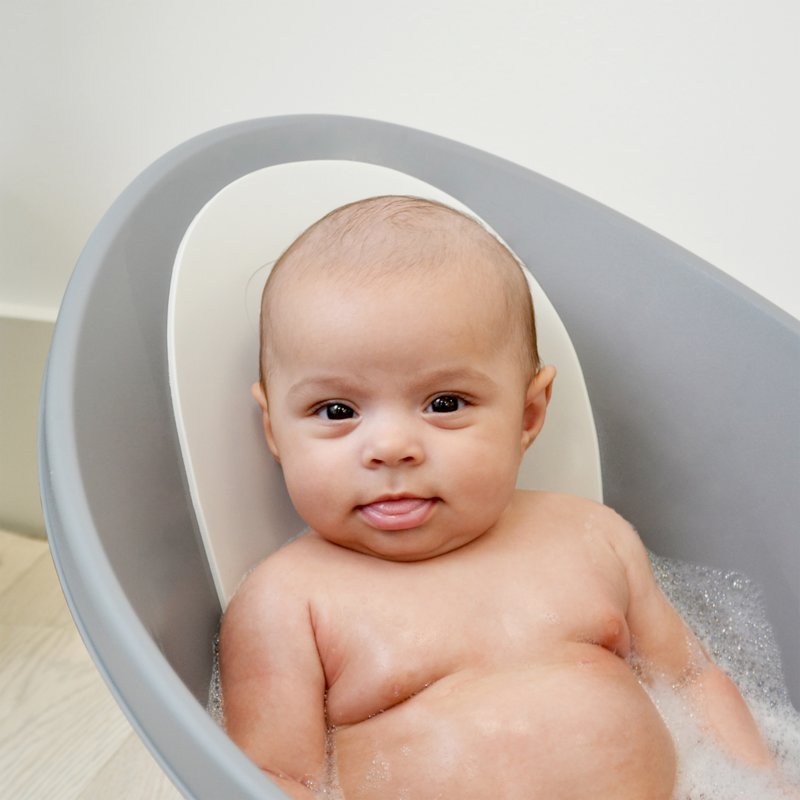 Baby Bath With Plug & Foam Backrest - Slate Grey