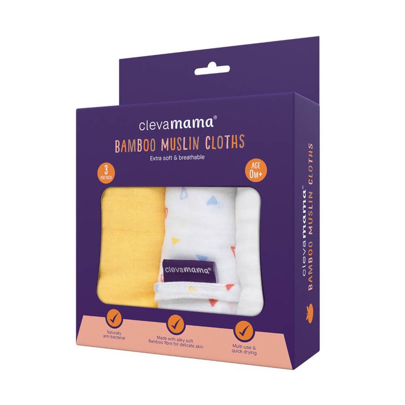 Bamboo & Cotton Muslin Cloth Set 3pk - Yellow