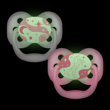 Dr Brown Advan Stage 1 Glow in Dark Soother 2pk 0-6m- Pink