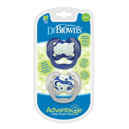 Dr Brown Advan Stage 1 Glow in the Dark Soother 2ok 0-6m- Blue