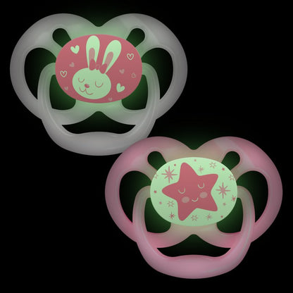 Dr Brown Advan Stage 2 Glow in the Dark Soother 2pk 6-18m - Pink