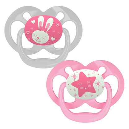 Dr Brown Advan Stage 2 Glow in the Dark Soother 2pk 6-18m - Pink