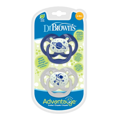 Dr Brown Advan Stage 2 Glow in the Dark Soother 2pk 6-18m - Blue